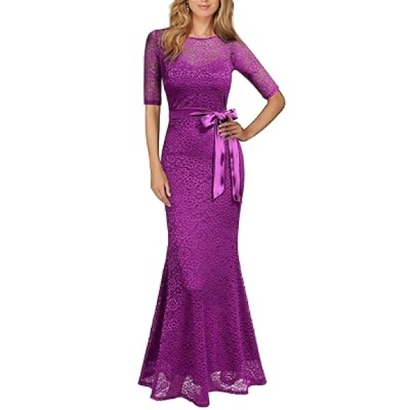 Floral Lace Long Sleeve Bridesmaid Gown || Rephyllis - Picture 1 of 4